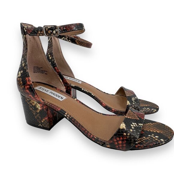 Steve Madden Women's Irenee Heeled Sandals Size 8.5 Gold Snake 0026 - Picture 1 of 8